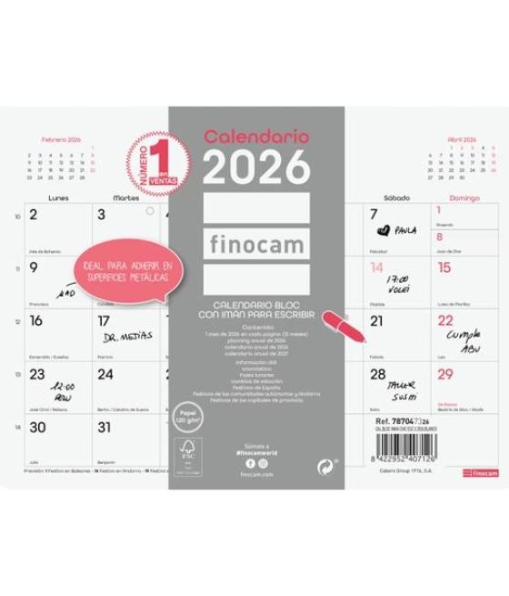 Finocam calendario bloc con imán para escribir s-210x150mm mv chic blanco 2026