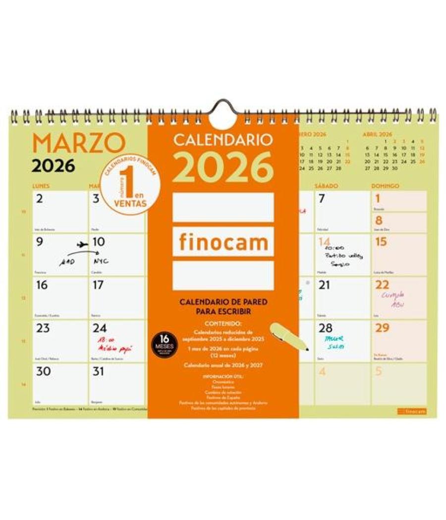 Finocam calendario de pared para escribir a4-297x210mm mv grafik 2026