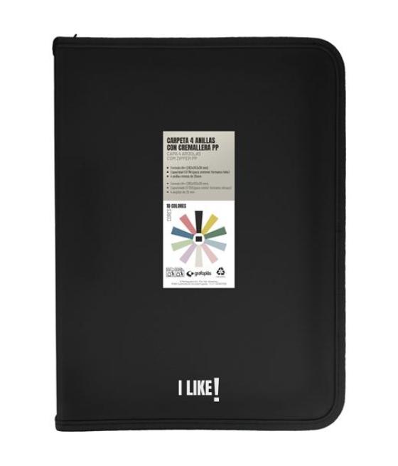Grafoplás carpeta anillas mixtas 4x25mm con cremallera i like a4 pp rígido opaco negro