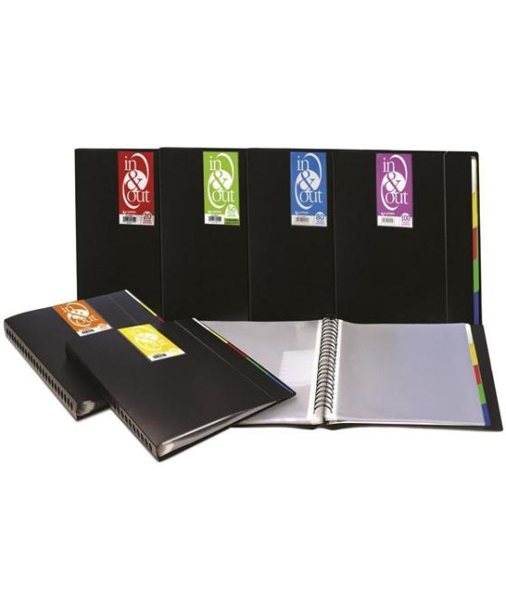 Grafoplás carpeta 50 fundas espiral a4 extraíbles calidad extra 5 separadores pp rígido opaco in & out negro