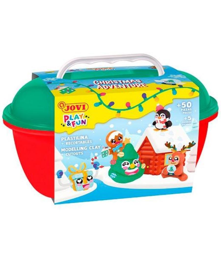 Jovi cofre play&fun 24 pastillas plastilina 15gr + moldeadores + recortables navidad