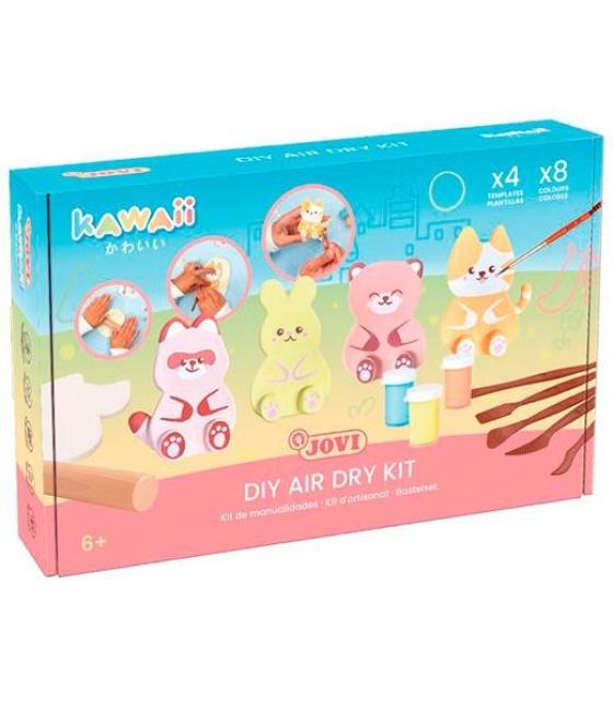 Jovi kit kawaii con pasta endurecible air dry 500gr   4 plantillas   pinturas   complementos