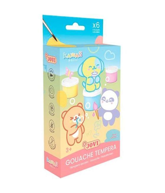 Jovi témpera kawaii estuche 6 botes 35ml + pincel colores surtidos pastel