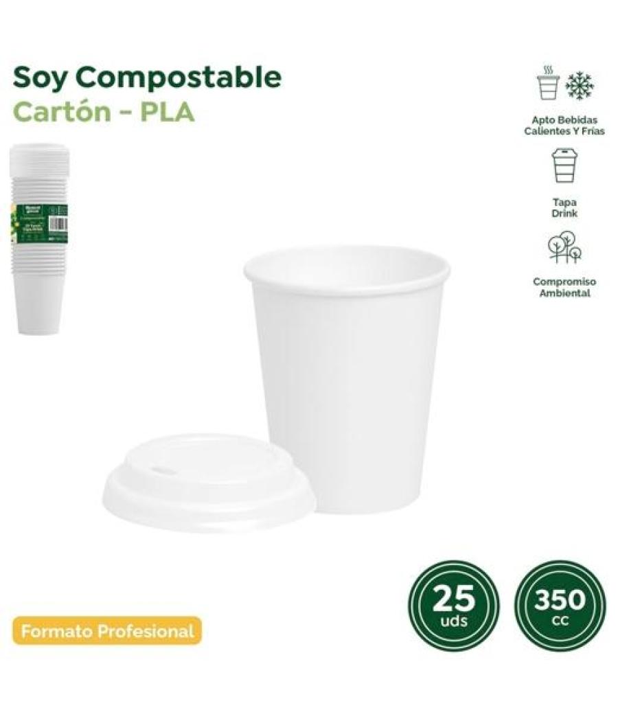 Maxi products vaso 350cc cartón tapa drink blanco pack 25 ud