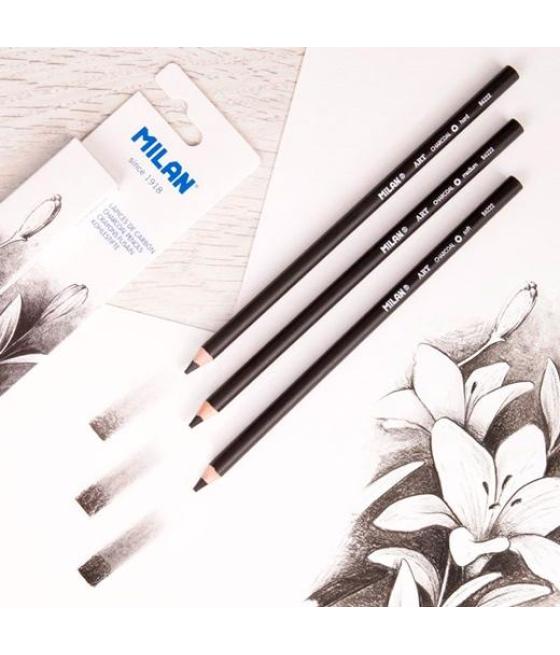 Milan lápices de carboncillo art mina gruesa ø4mm caja 3 ud negro