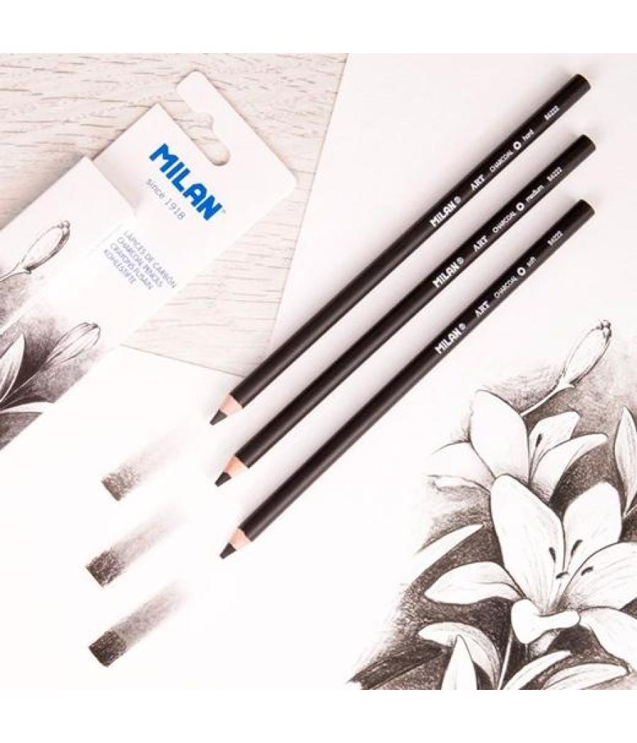 Milan lápices de carboncillo art mina gruesa ø4mm caja 3 ud negro