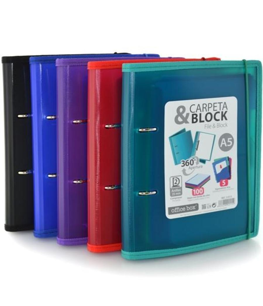 Office box carpeta & block supra anillas d 2x25mm a5 100h cierre c/goma tapa pp colores surtidos
