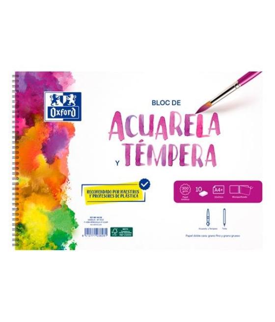 Oxford pack bloc acuarela + 2 pinceles 10h a4+ 300gr microperforado