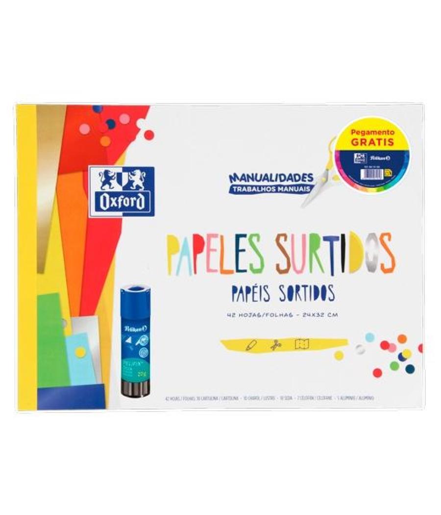 Oxford pack bloc papeles surtidos manualidades + pegamento pelifix 20g