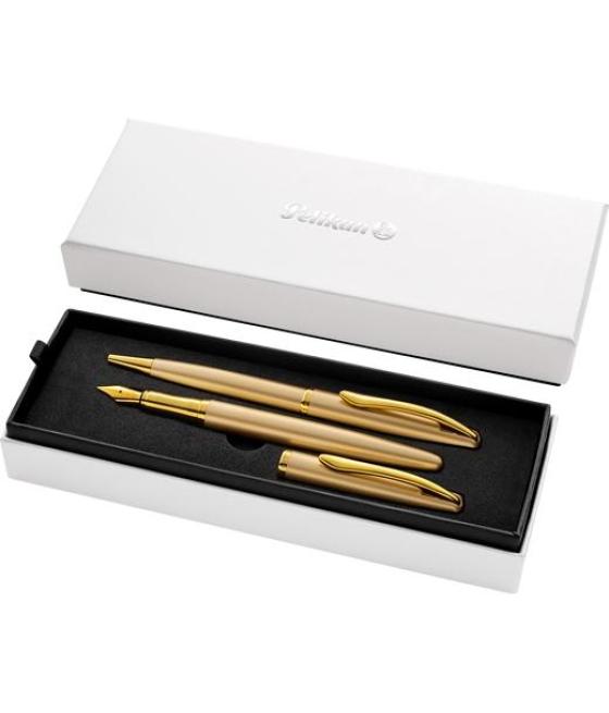 Pelikan set bolígrafo   estilográfica jazz noble elegance tinta azul color oro estuche de regalo