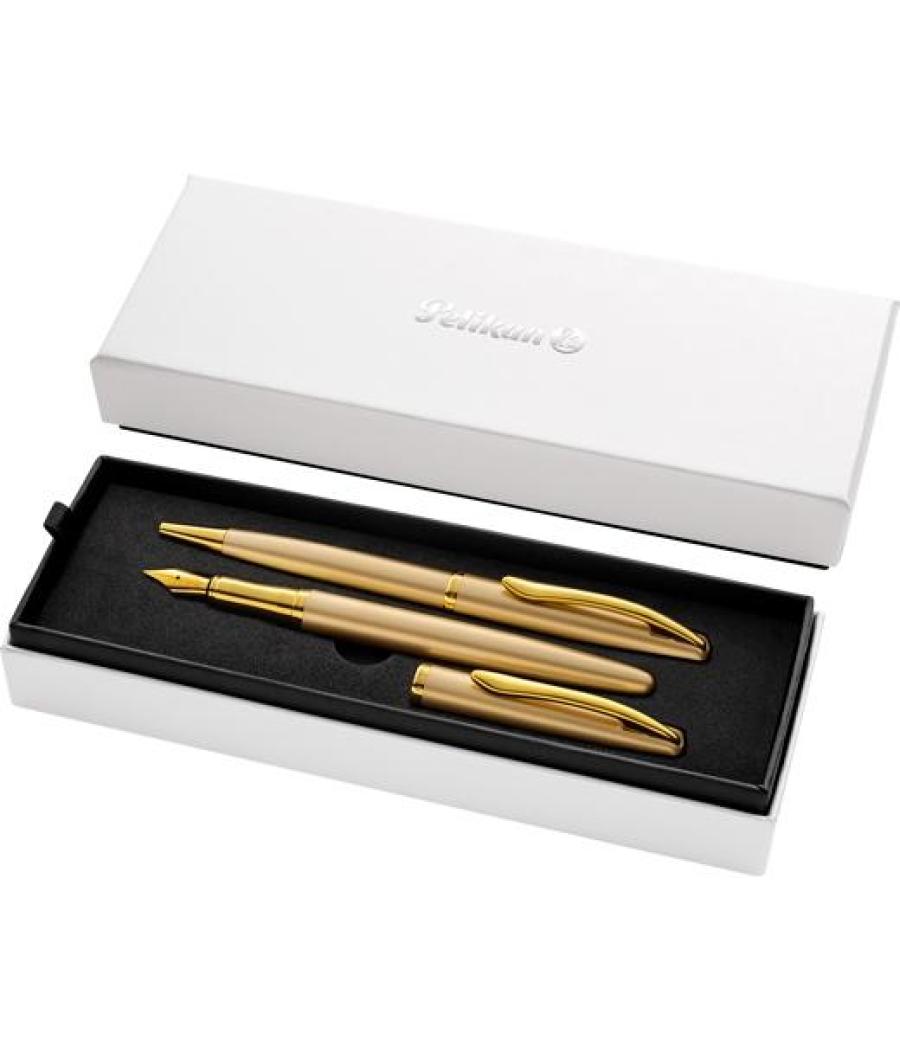 Pelikan set bolígrafo + estilográfica jazz noble elegance tinta azul color oro estuche de regalo