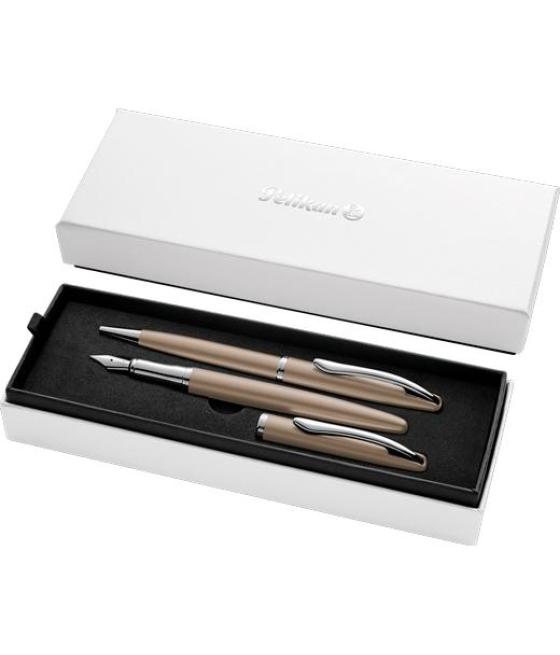Pelikan set bolígrafo + estilográfica jazz noble elegance tinta azul color pardo estuche de regalo