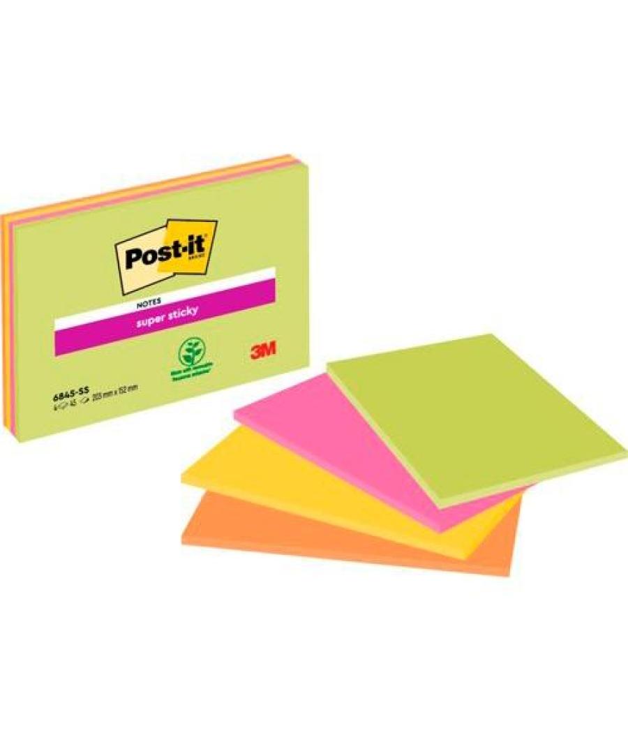 Post-it bloc notas para reuniones super sticky bloc 45h 203x152mm c/surtidos neón pack 4 ud