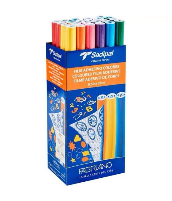 Sadipal film adhesivo color 100 micras rollo 0,50x2m expositor de 24u c/surtidos mate