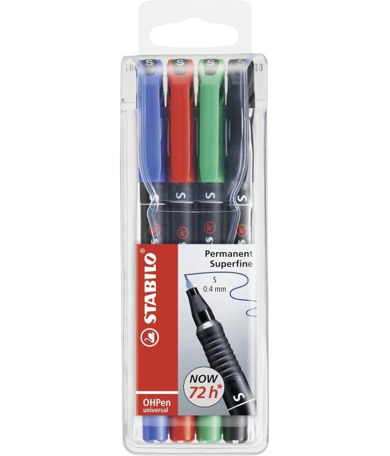 Stabilo marcador permanente ohpen universal s punta super fina 0.4mm c/surtidos estuche 4 ud