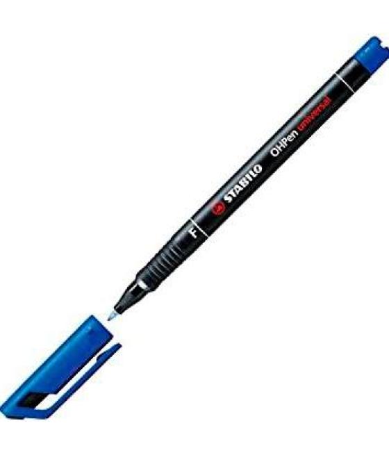 Stabilo marcador permanente ohpen universal f punta fina 0.7mm azul pack 10 unidades