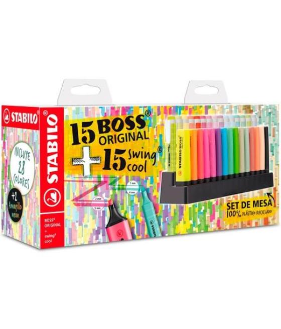 Stabilo marcadores fluorescentes set de mesa 15 ud boss original   15 ud swing cool c/surtidos