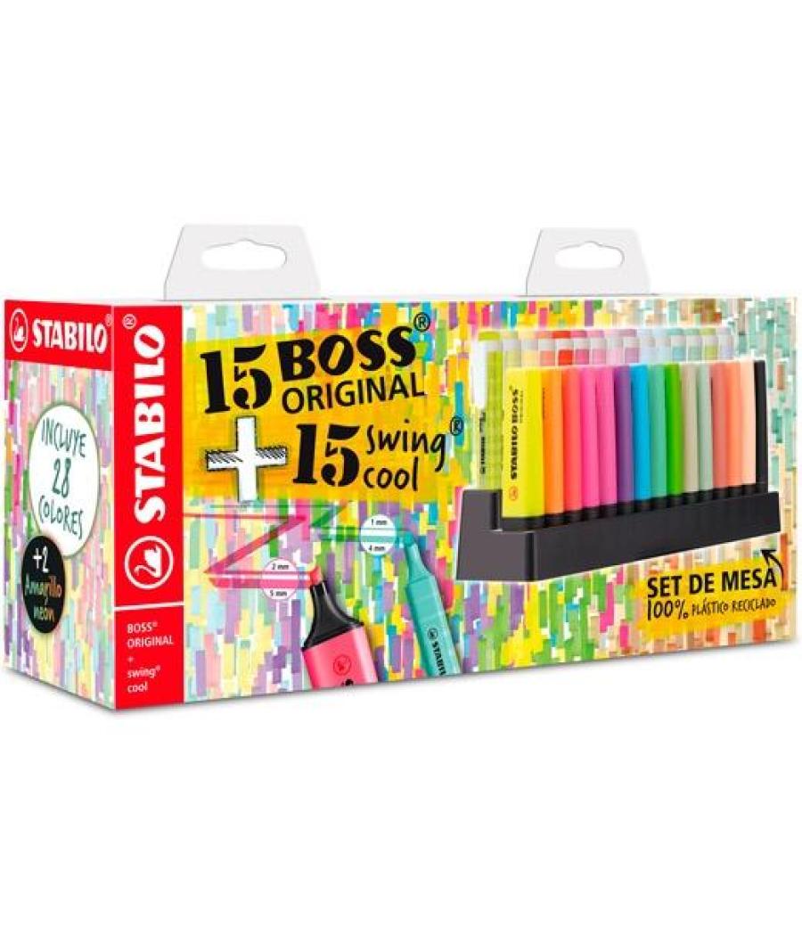 Stabilo marcadores fluorescentes set de mesa 15 ud boss original + 15 ud swing cool c/surtidos