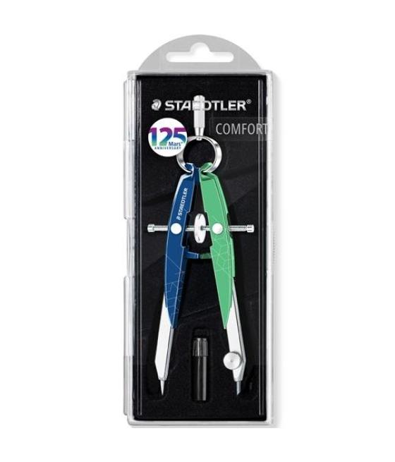 Staedtler compás metálico de precisión mars con ajuste por rueda azul/verde menta
