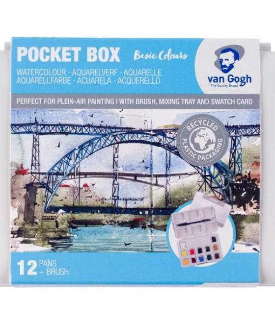 Talens van gogh acuarelas básicas en medias pastillas c/surtidos estuche 12 ud   pincel