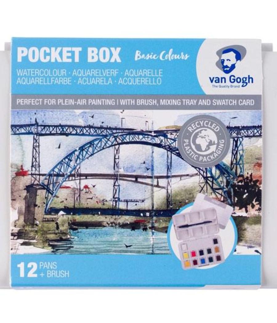 Talens van gogh acuarelas básicas en medias pastillas c/surtidos estuche 12 ud + pincel