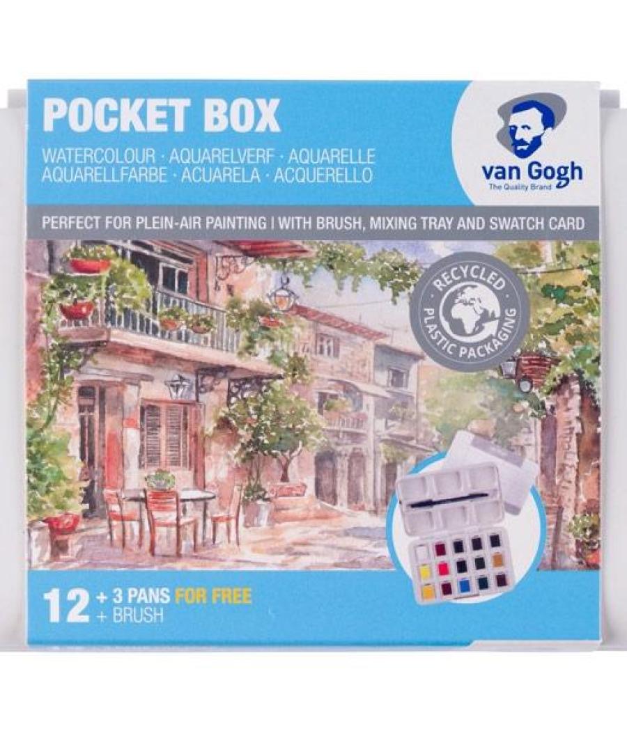 Talens van gogh acuarelas básicas en medias pastillas c/surtidos estuche 12 ud + 3 gratis + pincel
