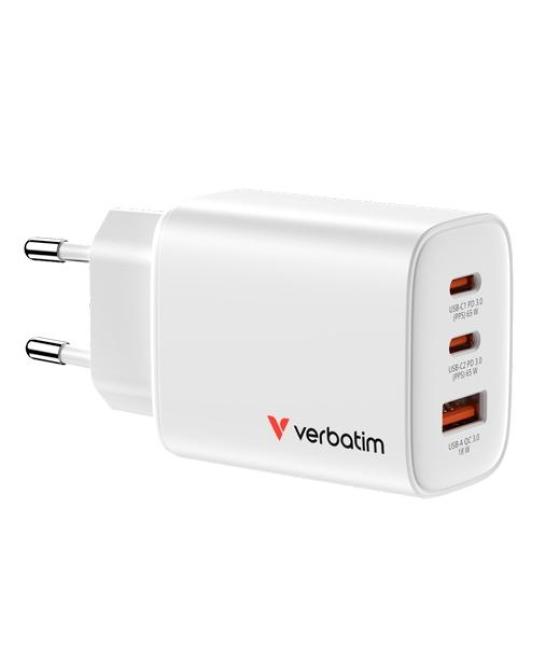 Verbatim cargador pared gan essentials 65w 2xusb-c 3.0 y 1xusb-a blanco