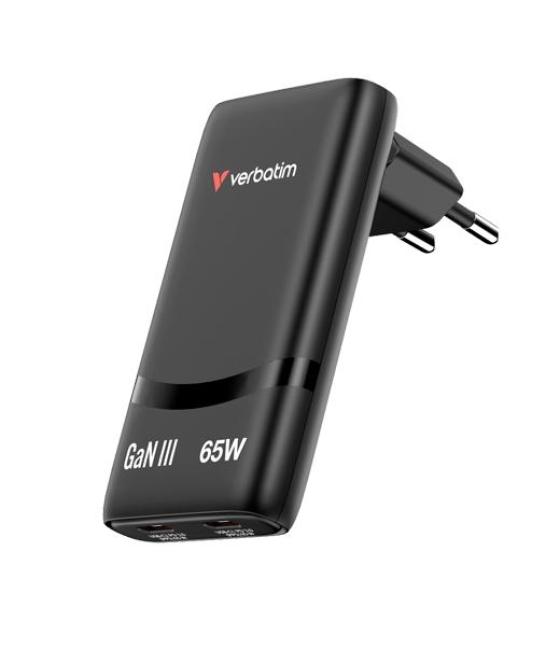Verbatim cargador pared gan fold 'n' go 65w 2xusb-c 3.0 negro