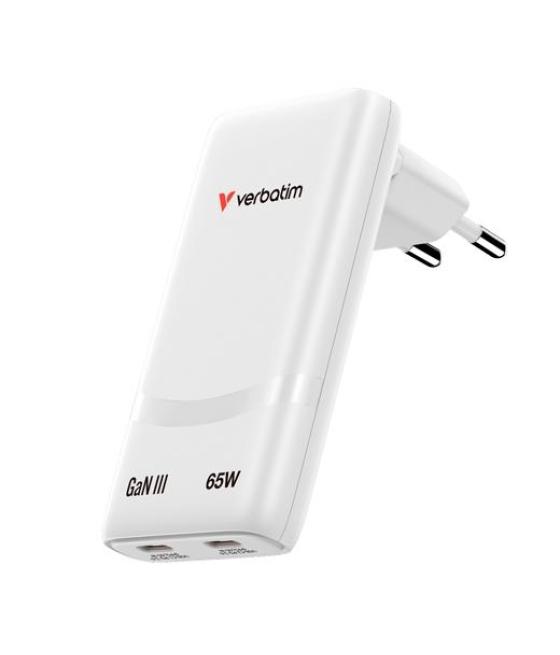 Verbatim cargador pared gan fold 'n' go 65w 2xusb-c 3.0 blanco
