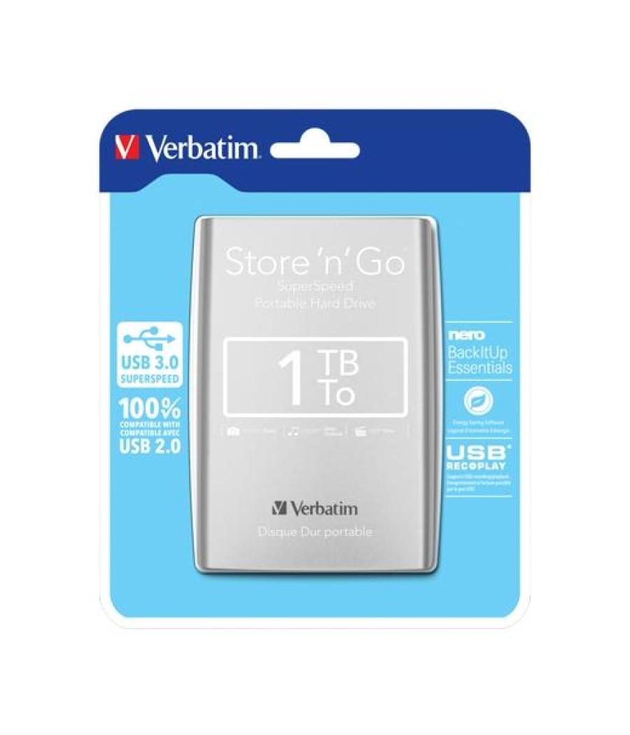 Verbatim disco duro portátil store 'n' go 1tb hdd 2.5" usb 3.0 plata