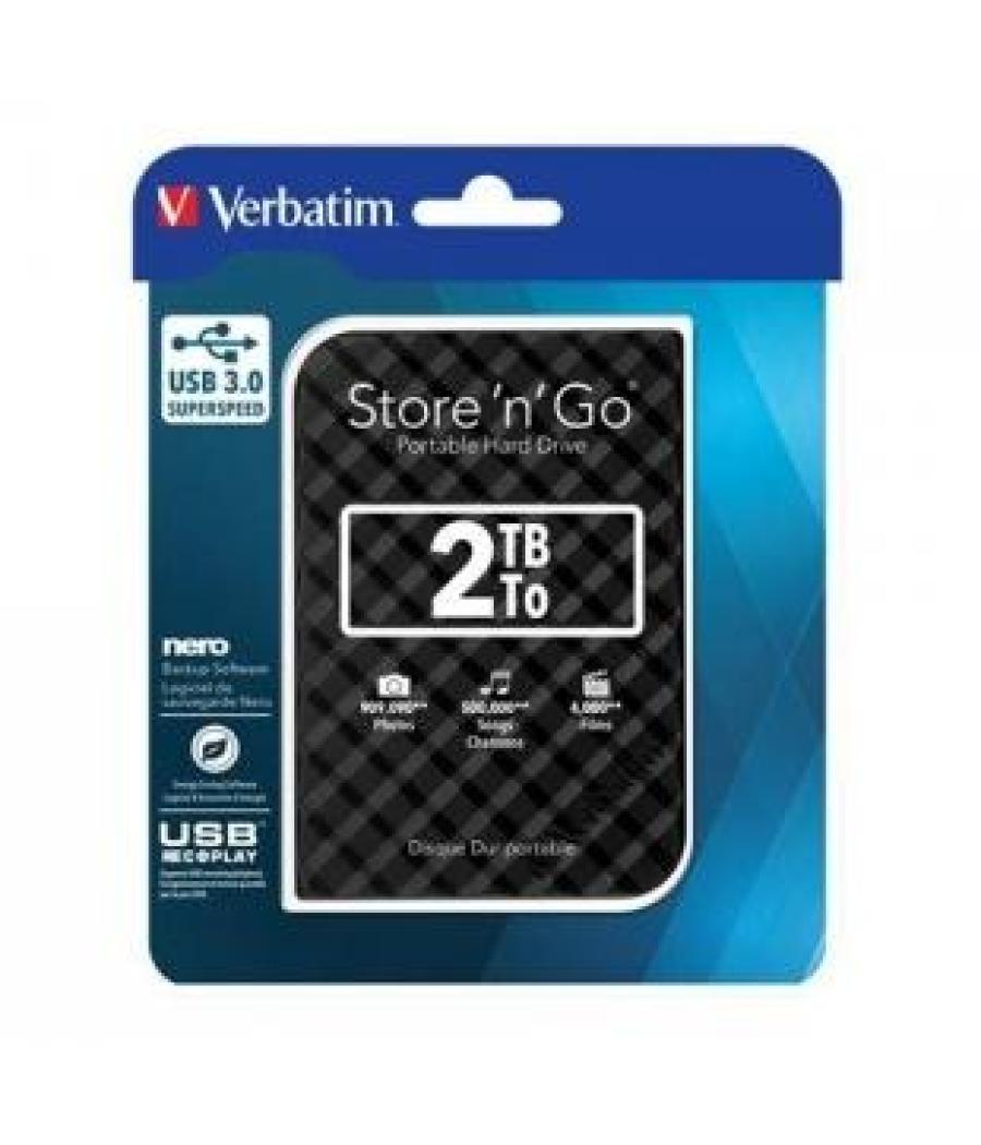 Verbatim disco duro portátil store 'n' go 2tb hdd 2.5" gen 2, usb 3.0 negro