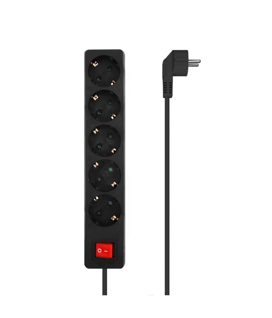 Aisens base multiple 5 tomas con interruptor con cable 3x1,5mm2, negro, 1,4m