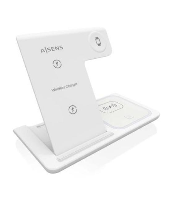 Aisens cargador inalambrico usb-c 3 en 1 de 15w movil, apple wacht, auriculares con estuche de carga, blanco