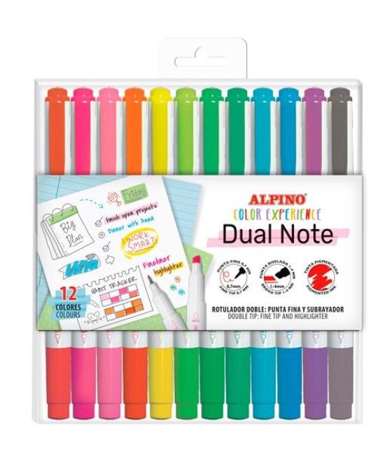 Alpino rotuladores dual note punta fina y punta biselada c/surtidos estuche 12 ud