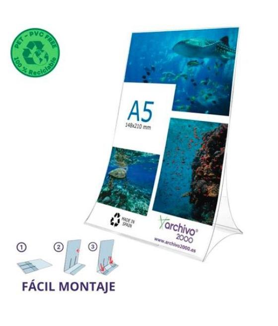 Archivo 2000 expositor de sobremesa l flexible y plegable din a5 vertical pet 100% reciclable