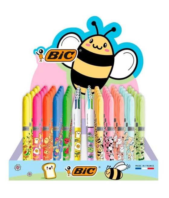 Bic bolígrafos 4 colores diseño + marcadores highlighter surtidos expositor 144 ud