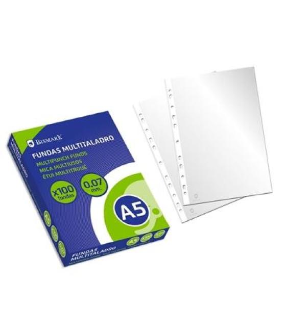 Bismark fundas multitaladro a5 caja de 100 ud polipropileno transparente