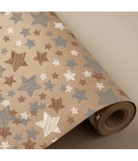 Wonder papel de regalo bobina 31cm 2kg kraft 100% reciclado estrellas