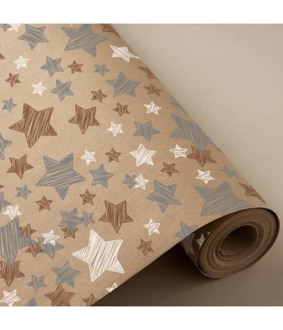 Wonder papel de regalo bobina 31cm 2kg kraft 100% reciclado estrellas