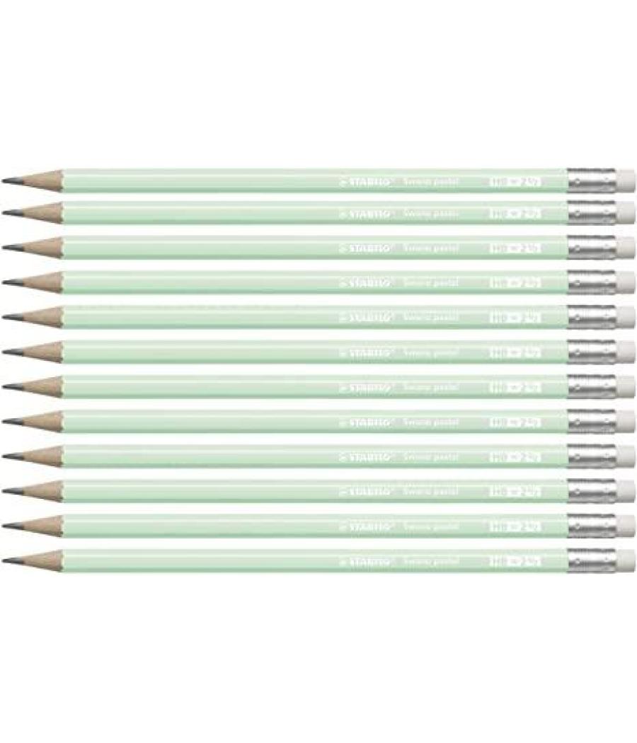 Stabilo swano lapiz grafito con goma pastel verde -12u-
