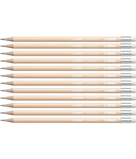 Stabilo swano lapiz grafito con goma pastel melocotón -12u-