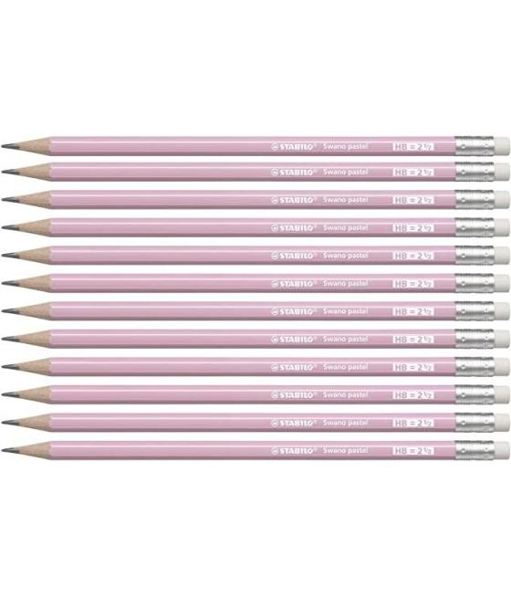 Stabilo swano lapiz grafito con goma pastel rosa -12u-