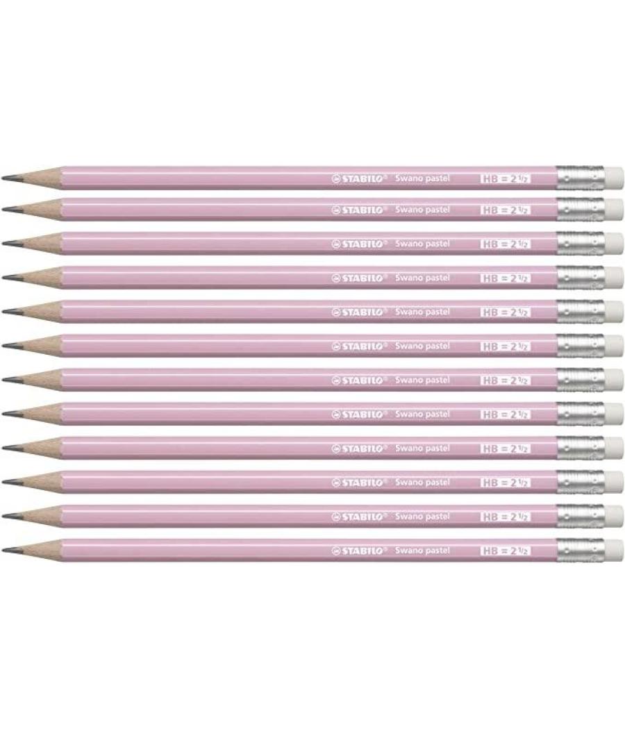 Stabilo swano lapiz grafito con goma pastel rosa -12u-