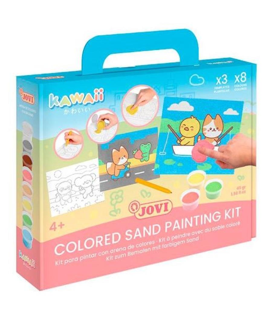 Jovi kit kawaii pinta con arena de colores con 8 botes 45gr surtidos + 3 láminas + punzón