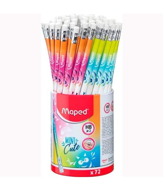 Maped lápiz de grafito mini cute hb c/goma de borrar bote expositor 72 ud surtido multicolor