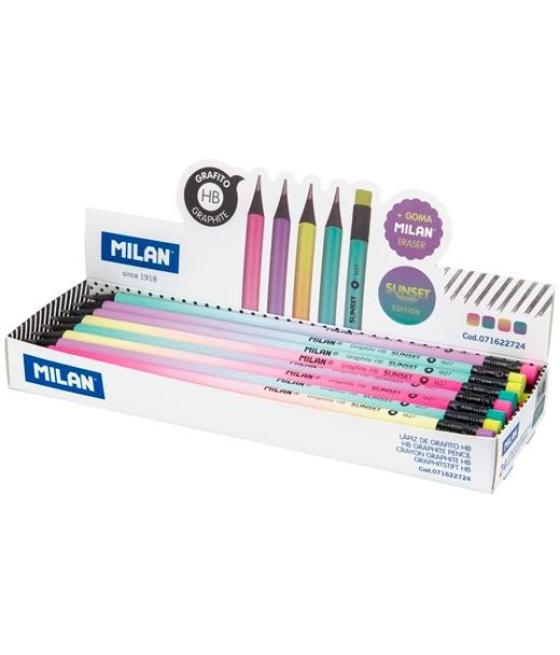 Milan lápices con goma sunset grafito hb c/surtidos - caja 24 unidades-