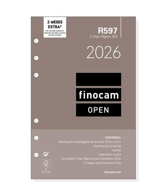Finocam recambio anual agenda de anillas open r597 500-117x181mm 2dp 2026