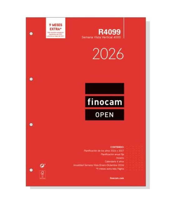 Finocam recambio anual agenda de anillas open r4099 4000-210x297mm svv 2026
