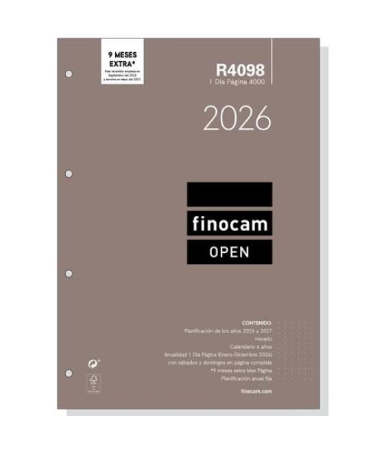 Finocam recambio anual agenda de anillas open r4098 4000-210x297mm 1dp 2026