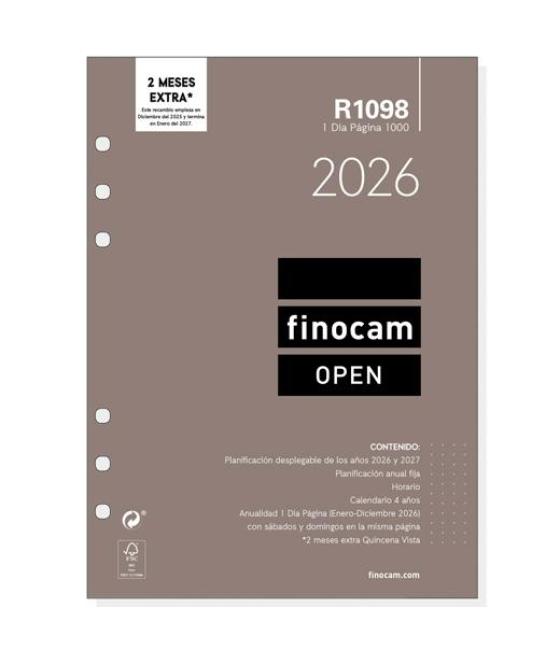 Finocam recambio anual agenda de anillas open r1098 1000-155x215mm 1dp 2026